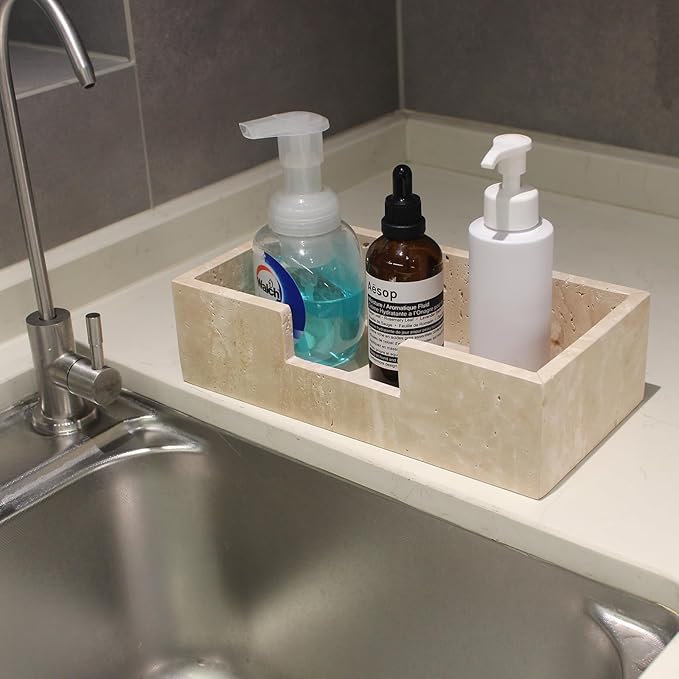 Natural Travertine Napkin Holder 9.8"x4.9"x2.8", Guest Towel Holder, Paper Hand Basket for Bathroom/Kitchen/Restaurant