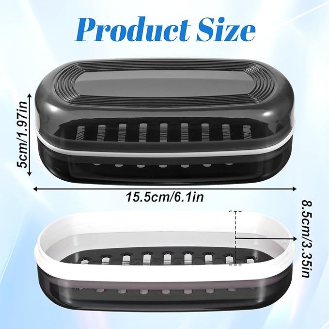 Shampoo Bar and Conditioner Holder Travel Case Shampoo Bar Holder Bars Soap Travel Case Soap Dish with Draining Layer Soaps Container for Bathroom Gym Camping, Easy to Clean (Black)