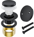 Matte Black Bathtub Drain Stopper and Overflow Kit, Solid Brass Tip-Toe Bath Tub Drain with Hair Catcher - Universal Coarse/Fine Thread, Bathroom Bathtub Plug Replacement, 11.5/16 UNC