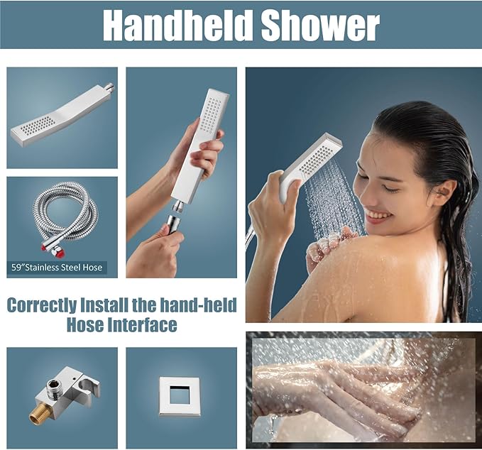 Aolemi Shower Faucet Set Rain Shower System with Handheld Spray Bathroom Shower Combo Rough-in Valve and Shower Trim Kit Included Polish Chrome 12 Inch Wall Mount Shower Head