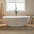 Cpingao 71" Stone Resin Freestanding Bathtub, Contemporary Oval Stand Alone Soaking Tubs, Solid Surface Bathtub with Drain & Integrated Slotted Overflow Matte White 8845-1800
