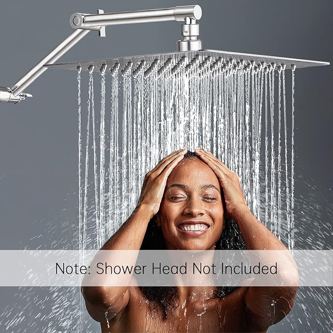 G-Promise 16 Inch Shower Head Extension Arm, Solid Brass Height & Angle Adjustable Extender, Rise or Lower Rainfall and Fixed Shower Head (Brushed Nickel)