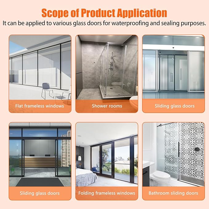 Frameless Soft Shower Door Sweep Seal Drip Rail, Glass Shower Silicone Door Seal Strip,Weatherproof Silicone Seal Fit for Glass (F Type, 6mm (1/4"))