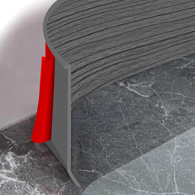 Flexible Baseboard Molding Trim 4 Inch Self-Adhesive Vinyl Wall Base Peel and Stick Cove Base Rubber Wall Baseboard Moulding Trim (60Ft, Deep Gray Wood Grain)