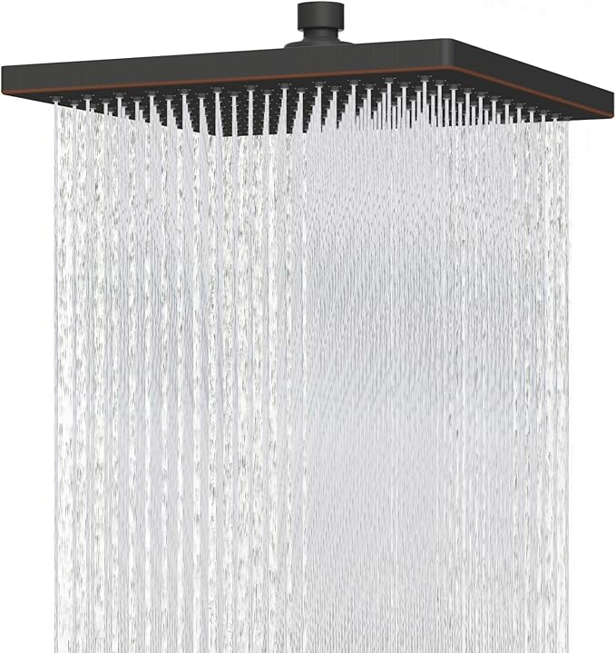 Hibbent Thickness Metal Rain Shower Head, 12 Inch High Pressure Shower Heads, Large Bathroom Rainfall Shower Head with Adjustable Brass Ball Joint, Waterfall Full Body Coverage, Oil Rubbed Bronze