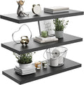 Wall Shelf Set of 3, Black Floating Shelves 24 in W x 10 in D x 1 in H, Wooden Floating Wall Shelf with Invisible Brackets for Living Room/Bedroom/Bathroom/Kitchen Storage and Decor
