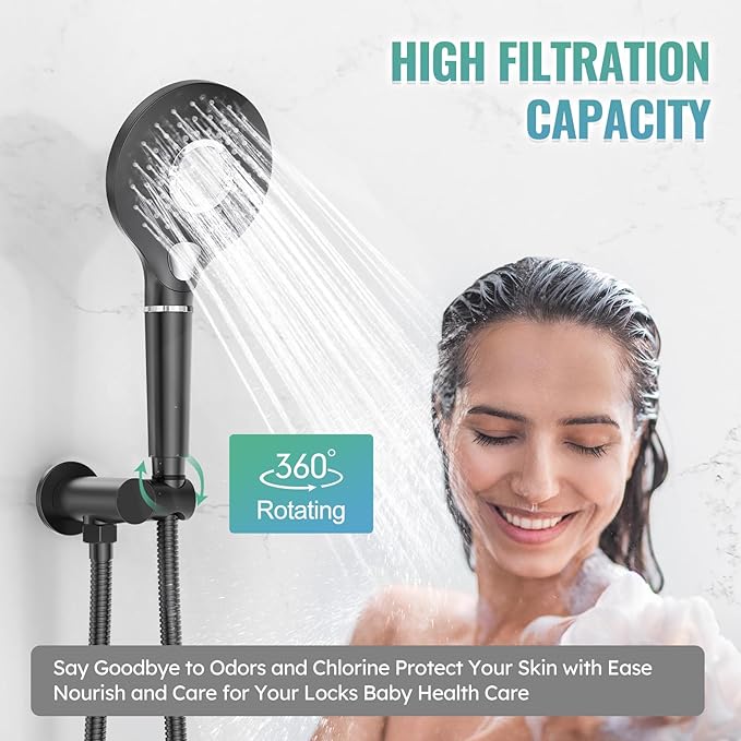 SunCleanse Shower System - 12 Inch Dual Filtered Rainfall Shower Head Combo - High Pressure 3 Spray Mode Showerhead-Included Rough in Valve and Trim Kit - Matte Black
