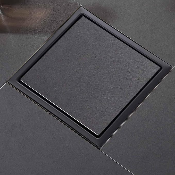 6 Inch Square Shower Floor Drain, Shower Drain Kit with Flange and 2 in 1 Tile-Insert Cover, Square Shower Drain, SUS 304 Stainless Steel Floor Drain,Matte Black