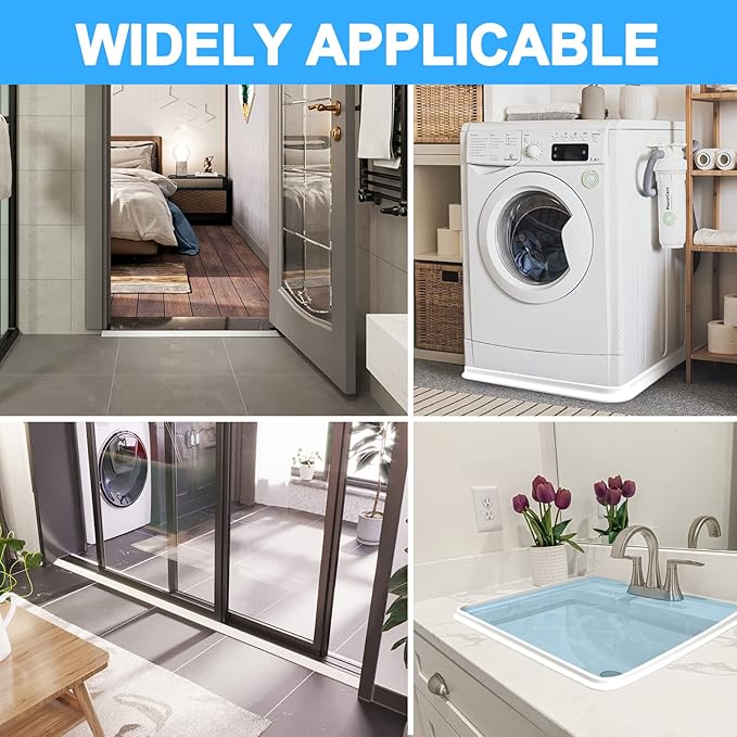 Duzzy 118 Inch Collapsible Shower Water Dam, Shower Threshold Water Stopper Barrier and Retention System and Keeps Water Inside Threshold Dry and Wet Separation, Suitable for Bathroom & Kitchen