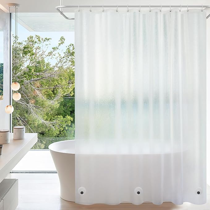 Waterproof Frosted Shower Curtain Liner Extra Tall 72 x 90 Inch, Bpa-Free EVA Shower Liner with 3 Extra-Large Magnets, 3D Silk Plastic Bathroom Shower Curtain Long Translucent for Privacy