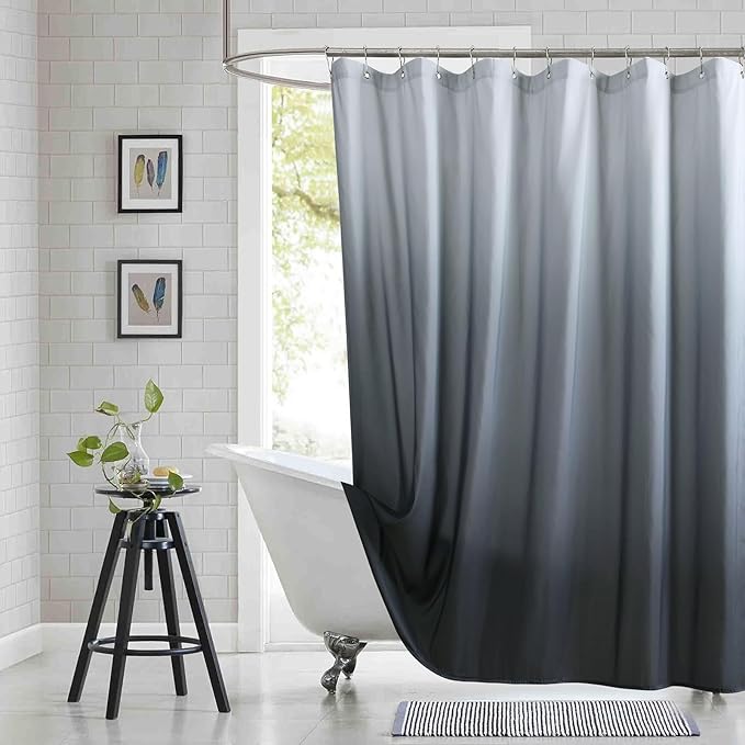 Long Fabric Shower Curtain, Grey Ombre Microfiber Cloth Shower Curtains for Bathroom, Modern Waterproof Bathroom Curtains, 72" W x 78" H