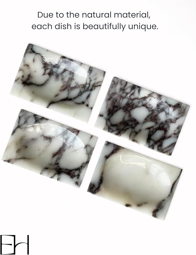 Marble Soap Dish for Shower - Stone Soap Tray Holder, Natural Soap Bar Holder Countertop Caddy, Marble Bathroom Accessories (Calacatta Violet P)