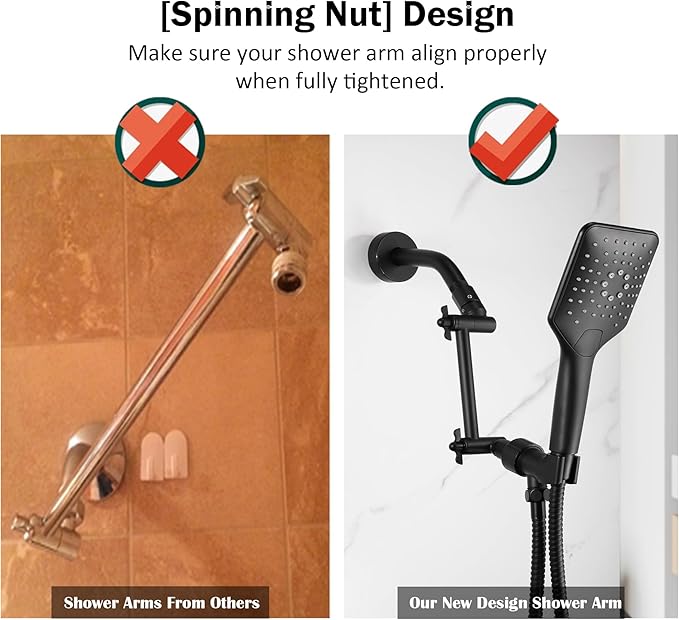 Shower Extension Arm for Rain Showerheads, Angle & Height Adjustable, Universal Connector, Easy to Install - Matte Black, 10 Inch