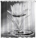 Lotus Shower Curtain Black White Grey Flower Elegant Blooming Floral with Dew Spring Flower Reflection on Water Modern Romantic Polyester Fabric Bathroom Decor 60×70 Inch with Hook