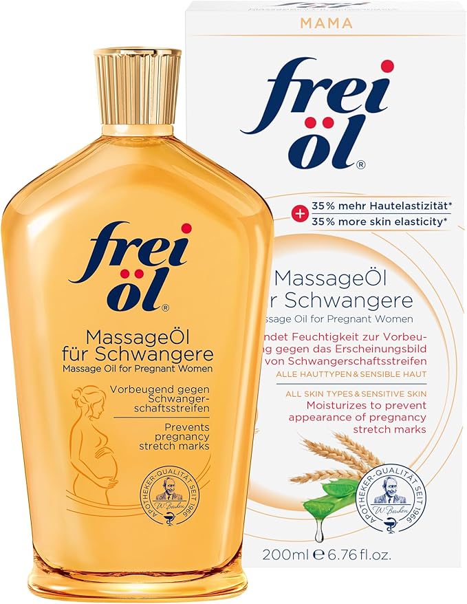 Massage Body Oil for Pregnant Woman – Maternity Skincare Oil, Skin Elasticity Increase by 35% – Prevents Stretch Marks, Safe to use for mom and Baby – Vegan, 200 ml / 6.76 Fl Oz