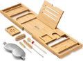 AUTODECO Bathtub Tray, Bamboo Bath Tray for Tub, Expandable Bath Tray with Bamboo Book Stand, Soap Tray, Bathtub & Bathroom Accessories Perfect for Home Spa, Natural Colour