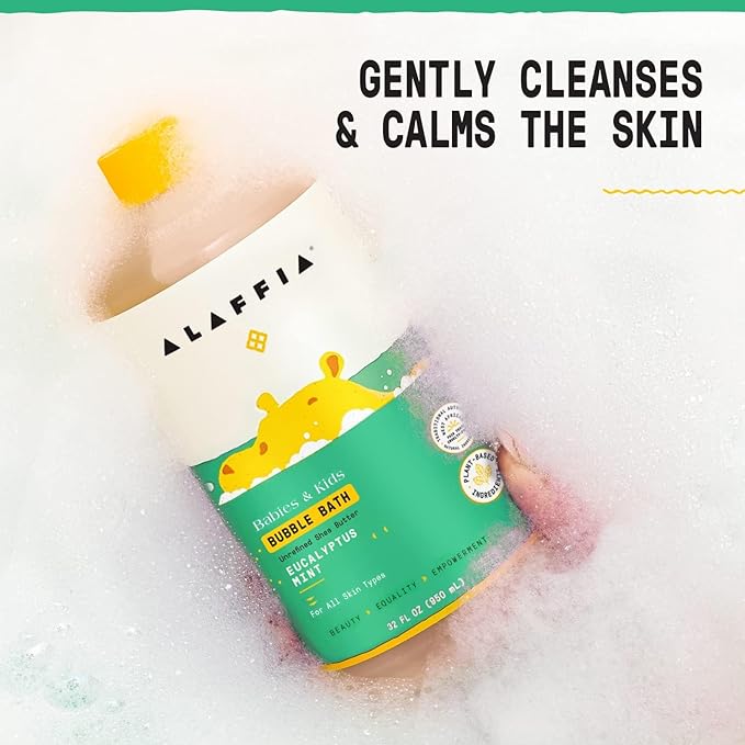 Alaffia Babies & Kids Bubble Bath, Eucalyptus Mint, Pump Included – Gentle Cleanser with Raw Shea Butter and Lemon Balm, 32 Fl Oz