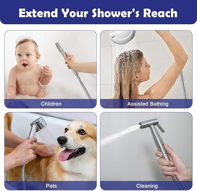 Shower Hose, Extra-Long Stainless Steel Handheld Shower Head Hose with Stainless Steel Insert and Nut,Brushed Nickel Finish (Silver, 118 Inches)