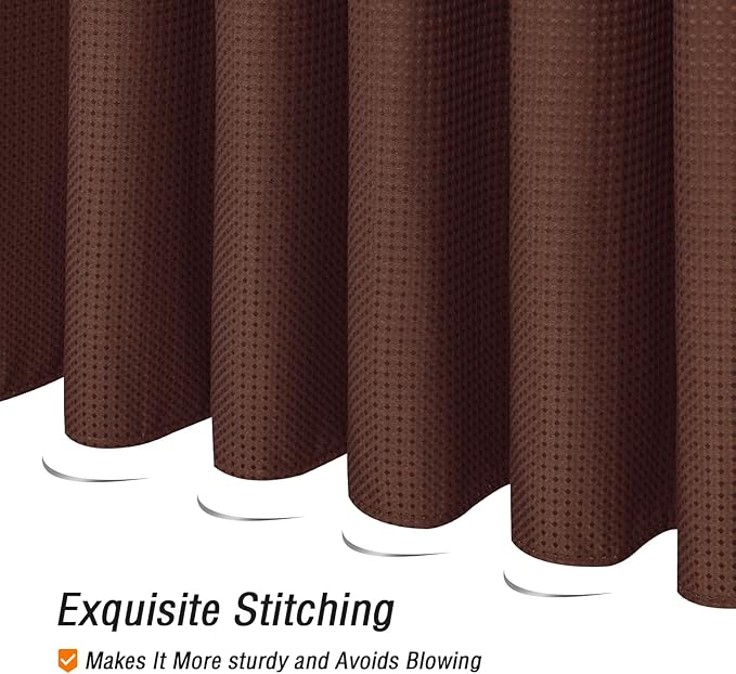 Gibelle Brown Shower Curtain, Waffle Weave Textured Fabric Shower Curtain for Bathroom - Soft Cloth & Hotel Spa Luxury, Water Repellent, Machine Washable, 72X72, Brown