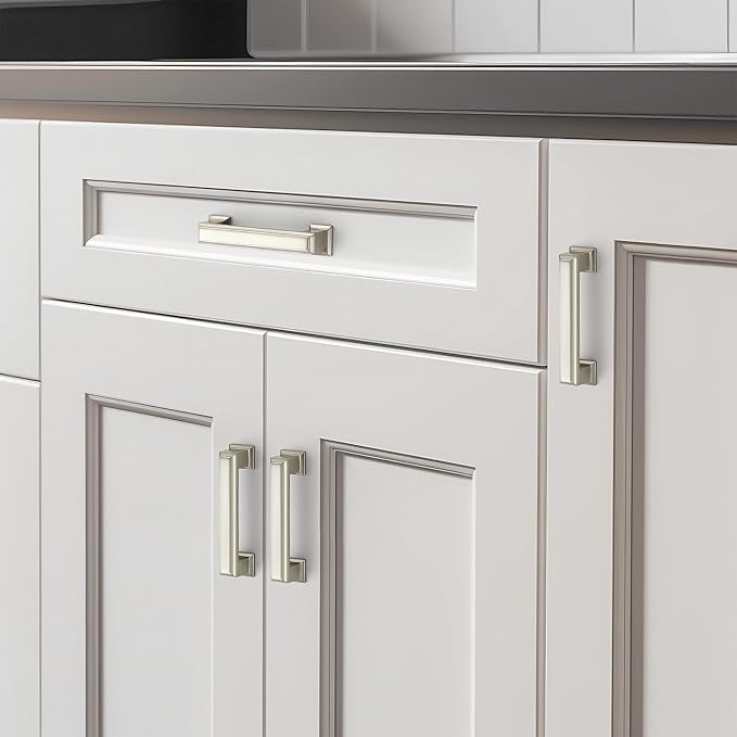 Ravinte Hardware 15 Pack Brushed Nickel Cabinet Pulls, 3 Inch (76mm) Hole Center Zinc Alloy Drawer Handles for Kitchen Cabinets, Cupboards, Dressers, Square Solid Metal Hardware