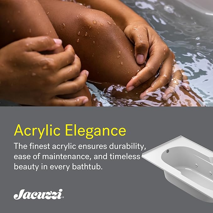 Jacuzzi SIGNATURE Acrylic Drop-In Bathtub, Jet Massage Tub, Slip Resistant, Left Drain Placement, 60" (L) x 36" (W), Rectangle, 3-Tile Flange, Oyster