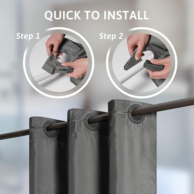Furlinic No Hook Long Shower Curtain 78 Length,Soft Polyester Fabric Wahable Shower Curtain Liner,Modern Hotel Spa Style Bathroom Curtains with 10 Plastic Built-in Grommets,Dark Grey 72x78 Inch