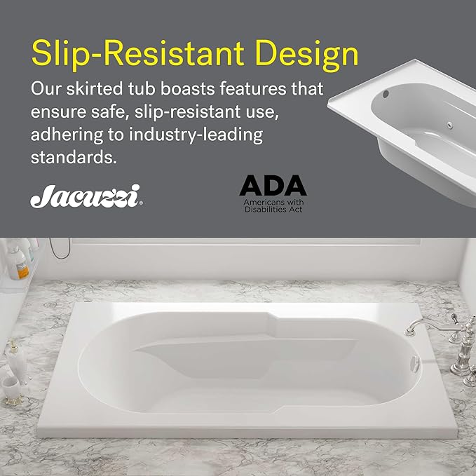 Jacuzzi SIGNATURE Acrylic Drop-In Bathtub, Jet Massage Tub, Slip Resistant, Right Drain Placement, 72" (L) x 36" (W), Rectangle, White