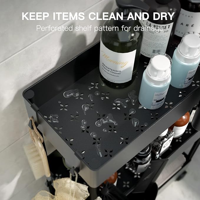 Pipishell Slim Storage Cart with Wheels - 3 Tier Bathroom Organizers and Storage Cart - Rolling Carts for Bathroom, Kitchen, Narrow Space, Laundry Room,Black