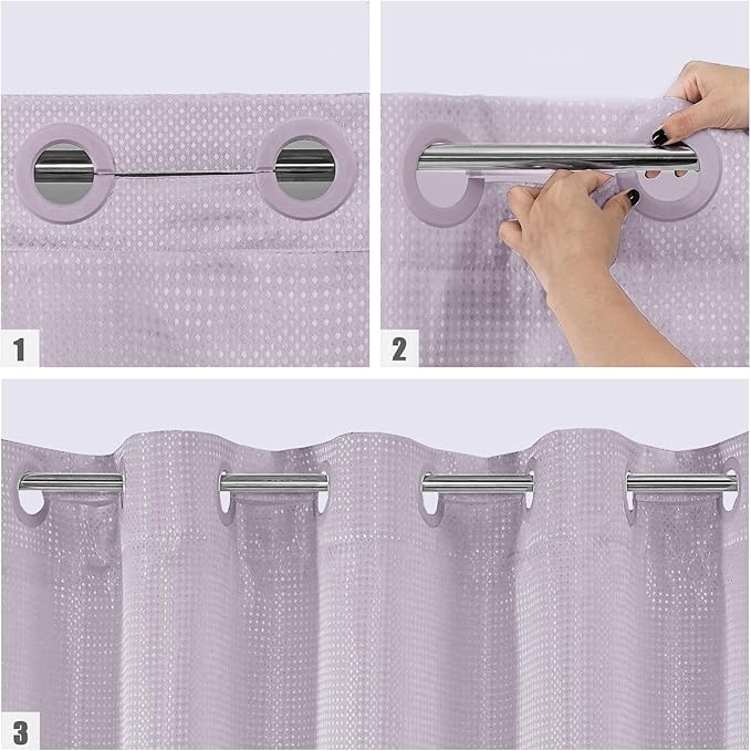 MitoVilla No Hooks Needed Purple Waffle Shower Curtain Liner Set, Modern Waffle Weave Heavy Duty Fabric Cloth Shower Curtain with Snap-in Liner for Luxury Neutral Hotel Spa Bathroom Decor