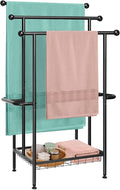 Freestanding Towel Rack, 3-Tier Heavy-Duty Metal Stand with Storage Baskets & Side Bars, Pool Towel and Blanket Holder, Indoor/Outdoor Drying Rack for Bathroom or Bedroom Towel Storage Accessories