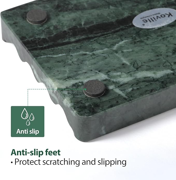 Koville Indian Natural Marble Soap Dish for Shower, Stone Soap Tray for Bathroom, Bar Soap Holder for Sink, Stripe Grooves Saver Sponge Holder Keep Soap Bars Dry Easy Clean (Verde Alpi)