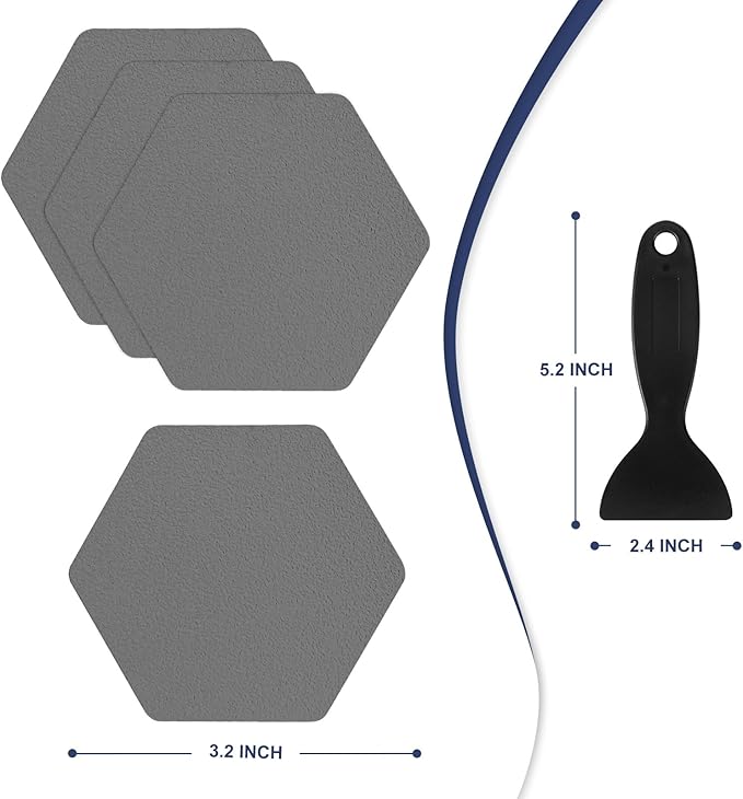 28 PCS Shower Floor Non Slip Stickers with Strong Adhesive, Invisible & Durable Anti Slip Shower Stickers with Scraper for Bath Tub, Pools and Stairs(Grey,Hexagon)