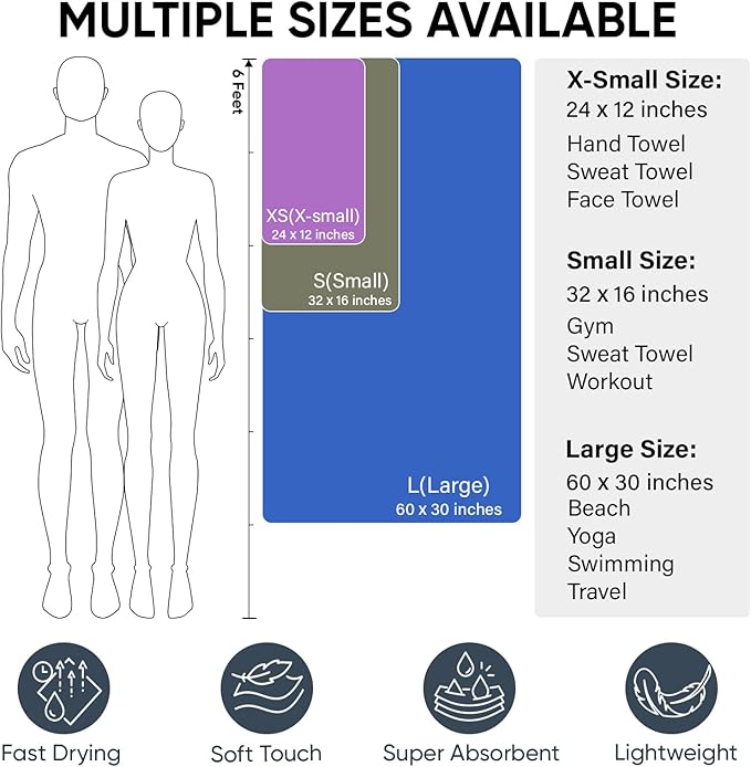 APEXUP Microfiber Travel Towel, Ultra Absorbent Quick Dry Towels, Lightweight Gym Sports Camping Towel for Workout, Yoga, Beach, Shower, Swimming (Combo, Gray)