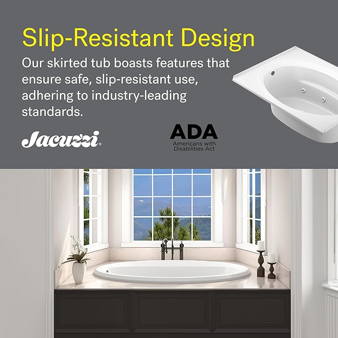 Jacuzzi SIGNATURE Acrylic Drop-In Bathtub, Heated Jet Massage Tub, Slip Resistant, Left Drain Placement, 59" (L) x 41" (W), Oval, Oyster