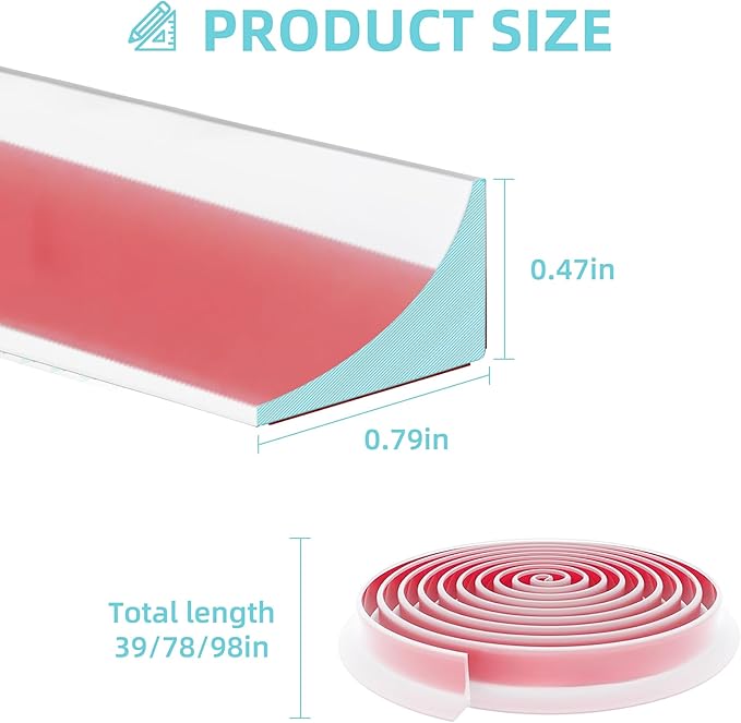 Shower Threshold Water Dam,Walk in Shower Water Guard, Shower Dam Water Barrier Bathroom Sink Splash for Dry And Wet Separation Caulk Seal Strip Edge Trim (98Inch, Transparent)