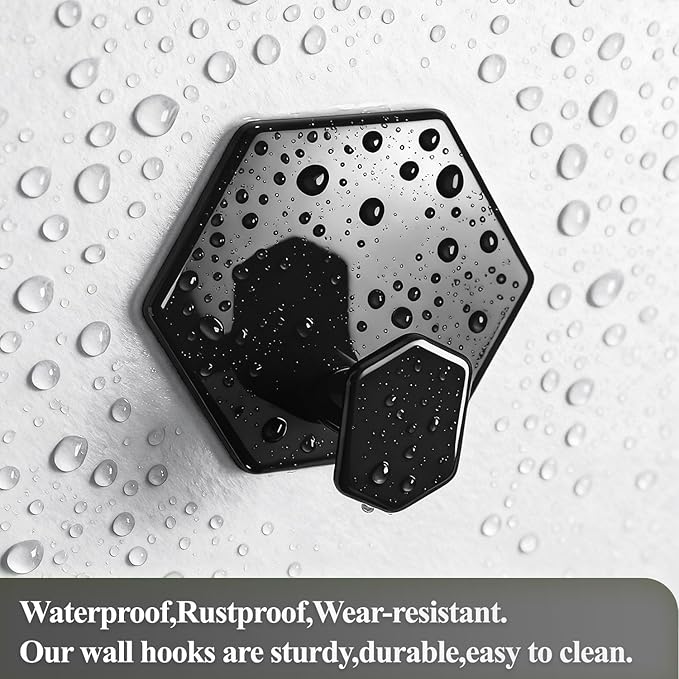 Tindbea Adhesive Towel Hooks Heavy Duty Wall Hooks Waterproof Stainless Steel Shower Rack for Coat, Key, Hat, Robe, Clothes, Picture Hanging Towel Hooks for Bathrooms Kitchen Door (4-Pack, Black)