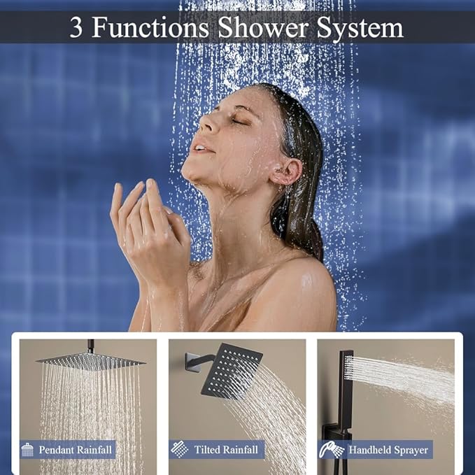 Shower Faucet Set Oil Rubbed Bronze Shower System, Knob Switch Diverter Shower Faucet with High Pressure Handheld Spray, Ceiling Mount 12 Inch Shower Head with 6 Inch Wall Mount Shower Head