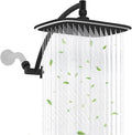 Rain Shower Head with 12" Shower Head Extension Arm, 10" High Pressure Boosting Rainfall/Fixed Showerhead 2.5 GPM, Metal Shower Arm Extender Adjustable Height Angle, Easy Installation, Matte Black