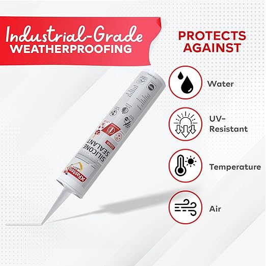 XFasten Clear Silicone Caulk Neutral Cure 10.1 oz (4-Pack) 100% Waterproof Silicone Sealant, Crack and Shrink Resistant, Low Odor, Strong Adhesion Caulking for Kitchen Bath Window Shower Outdoor Use
