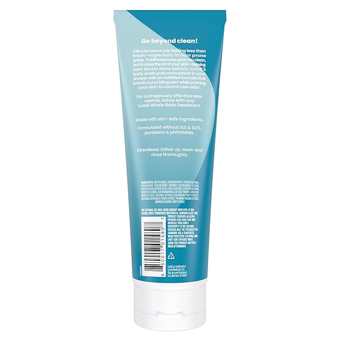 Lume Acidified Body Wash - 24 Hour Odor Control - Removes Odor Better than Soap - Moisturizing Formula - Formulated Without SLS or Parabens - OB/GYN Developed - 8.5 ounce (Unscented)
