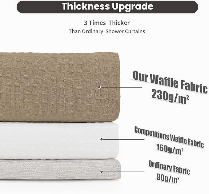 Inhousolu No Hook Shower Curtain with Snap in Fabric Liner Set Waffle Weave 230GSM Weighted Hem, Waterproof & Washable Bathroom Curtain Spa Luxury with Mesh Top Window 72" W x 72" L Beige