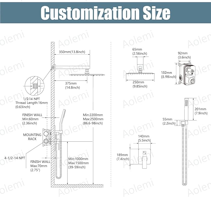 Aolemi Shower Faucet Set Rain Shower System with Handheld Spray Bathroom Shower Combo Rough-in Valve and Shower Trim Kit Included Brushed Nickel 10 Inch Wall Mount Shower Head