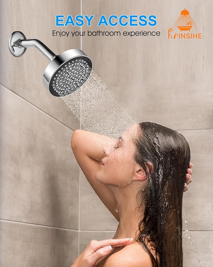Fixed Shower Head Replacment, 1.8 GPM Fixed Showerhead Screw on Universal Shower Head for Bathroom with Flow Restrictor Fit G1/2" Easy Clean, 4" Round Chorme