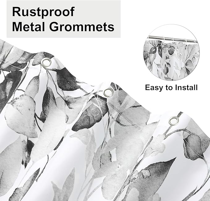 Colorful Star Grey Eucalyptus Waterproof Shower Curtain Set with Hooks, Minimalist Watercolor Floral Print Bathroom Décor, Plant Leaves Washable Fabric Shower Curtain, 36 x 72 Inch