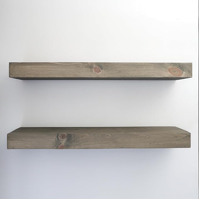 Urbandi Modern Floating Shelves 3 Inches Thick for Wall, Wide Shelves for Kitchen, Living Room, Bedroom, and Bathroom, Natural Pine Wood, Rustic Wooden Shelf, (Set of 2) (Aged Barrel, 24Lx3Hx6D)