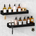 Shower Caddy Black,40cm Adhesive Shower Shelve with Large Capacity, Quick-Dry Metal Bathroom Shelves with 8 Hooks, 2 Pack Drill-Free Rustproof Durable Shower Organizers Rack