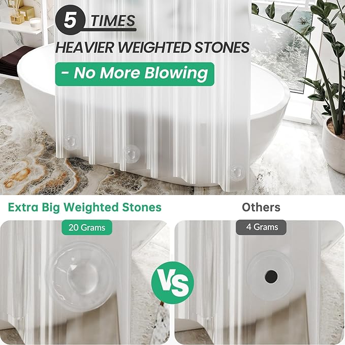 AmazerBath 54x72 Shower Curtain Stall, Plastic Small Shower Curtain Clear, Heavy Duty Thick PEVA, Stand Up Shower Stall Size with 2 Weighted Stones and 9 Grommets