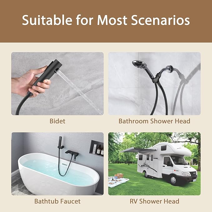 71-Inch Black Metal Shower Hose with Dual Cone Anti-Tangle Nuts: 304 Stainless Steels Design, Universal G1/2 Connector for Outdoor/Indoor Use -Suit for Home Gardening, Washing, Showering