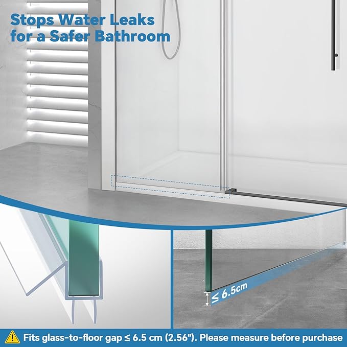 Shower Door Bottom Seal Strip, 2PCS Seal Strip, Ultra Clear PVC, 39" Length, Fits 10mm Thick Glass, Prevents Leaks, Easy Installation, No Adhesive Required (Ultra Clear, 39in for 3/8"(10mm) Door)