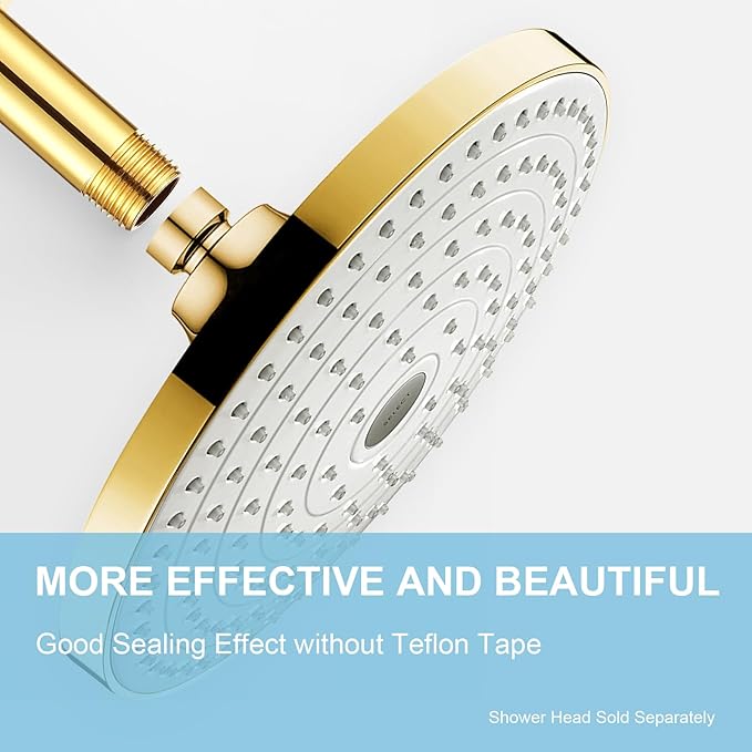 OFFO Shower Arm with Flange, Bright Gold 3 in Ceiling Mount Replacement Rain Shower Head Straight Arm Ceiling-Mounted For Fixed Shower Head & High Pressure Rain